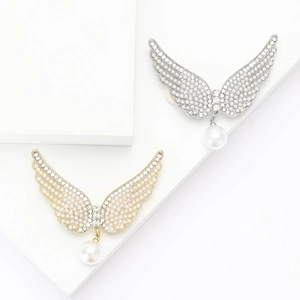 Élégante Broche en Alliage Aile d'Ange Avec Künstliche Perles d'Imitation et Strass pour Femme Costume Manteau Bijoux de Mode Cadeau