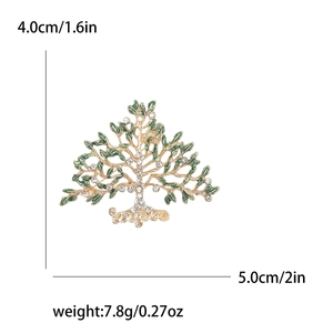 Broche Arbre de Vie en alliage doré avec émail, cristaux et dimensions détaillées