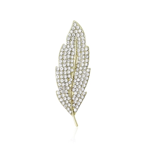Elegant Alloy Rhinestone Leaf Feather Brooch Pin Gold Silver For Women Wedding Banquet Suit Dress Accessories
