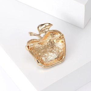 Elegant gold-plated red apple brooch with crystal accents and secure back safety pin closure