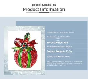 Detail specifications of red Christmas apple brooch made of alloy with rhinestones