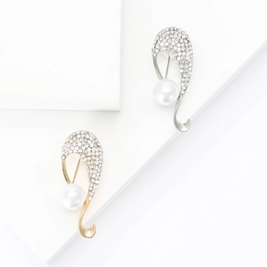 Elegante Spilla in Lega con Strass e Perla Artificial Sintetica per Donna Design Curvo Squisito Spilla per Abito e Cappotto Gioielli