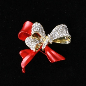 Élégante broche nœud en émail rouge avec strass brillants pour manteaux et pulls