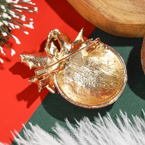 Sparkling apple shaped rhinestone Christmas brooch pin for women in golden finish