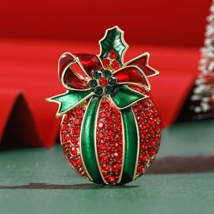 Alloy Rhinestone Christmas Apple Brooch Festive Enamel Bowknot Fruit Pin For Women Clothing Accessories Gift