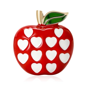 Cute Alloy Red Apple Brooch Pin With Heart Pattern Green Leaf For Women Fashion Suit Jacket Dress Lapel Decoration Pin