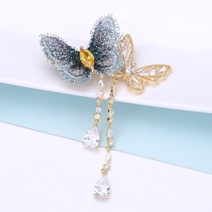 Broche Papillon Épingle Cuivre Tissu Broderie Strass Frange Élégant Mode Femmes Épingle de Revers Pour Costume Robe Banquet Cadeau