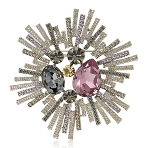 Broche Baroque Vintage Rayon de Soleil de Luxe en Cuivre Strass Cristal Épingle Radiale pour Femme Banquet de Mariage Bijoux Élégants