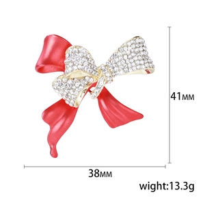 Broche nœud rouge élégante avec cristaux pour costumes, hauteur 41mm largeur 38mm