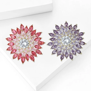 Broches tournesol élégantes avec zircons cubiques en dégradés rose et violet