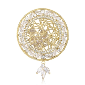 Élégante Broche Disque Mandala en Cuivre Avec Strass pour Femmes Broche Pendentif Style Palais Vintage Ajourée Bijoux de Luxe