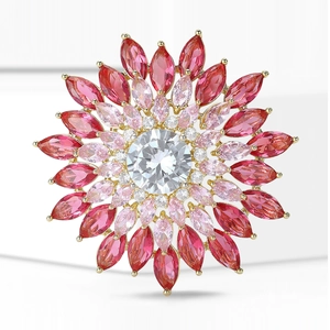 Broche tournesol étincelante sertie de cristaux en dégradé de rouge et rose