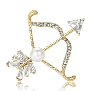 Broche Élégante En Forme D'arc Et De Flèche Alliage Strass Künstliche Perle D'imitation Épingle À Revers Accessoire De Mode
