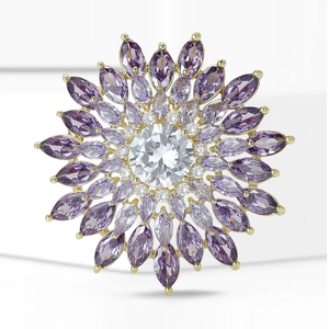Broche tournesol de luxe avec pierres lavande taille marquise et zircons étincelants