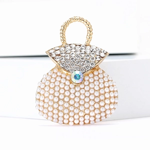 Eleganter goldener Handtasche-Anstecker mit Perlen und Kristallen für Damen-Anzüge
