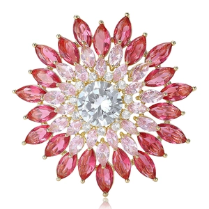 Broche Tournesol Rayonnante Pour Femmes Brillante Strass Cuivre Broche Florale Pour Manteaux Chandails Bijoux De Mode Accessoire