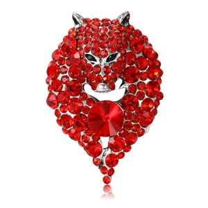 Broche Tête de Loup en Alliage de Mode avec Strass Personnalité Broche Animale Bijoux en Cristal Rouge Unisexe