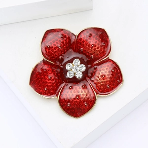Broche coquelicot en émail rouge minimaliste avec dorure et zircon blanc au centre