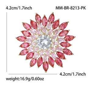 Broche tournesol rose étincelante avec zircons micro-paves, épingle florale de 4,2 cm