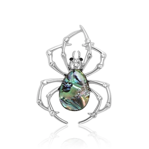 Vintage Alloy Spider Brooch With Abalone Shell Rhinestone Inlay Fashion Suit Accessory For Women Men Clothing Pin Jewelry