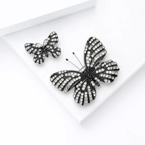 Creative butterfly brooch set with crystals on black alloy for women suits