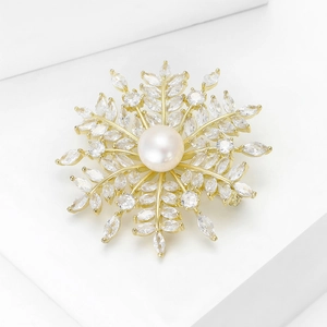 Élégant Broche Flocon de Neige pour Femme Or Cuivre Avec Zirconium Et Perle Vintage Luxe Mariage Banquet Fête Accessoires Bijoux