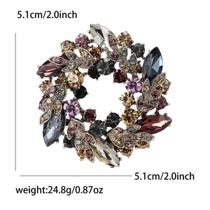 Elegant crystal bauhinia wreath brooch with vintage rhinestones for women, 5.1cm diameter