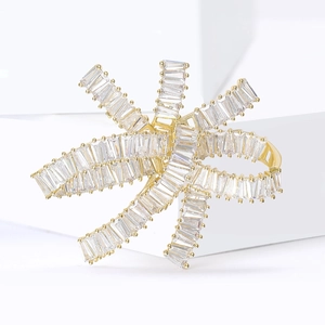 Elegant Copper Zirconia Large Bowtie Brooch For Women Gold Plated Ribbon Shape Decorative Breastpin Fashion Accessories Jewelry