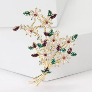 Broche Bouquet de Marguerites en Cuivre et Zircone de Luxe pour Femmes Costume Manteau Corsage Pin Bijoux de Mode