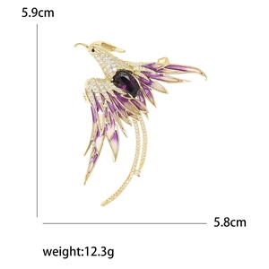 Phoenix brooch with purple cubic zirconia and enamel, 5.9cm height luxury jewelry