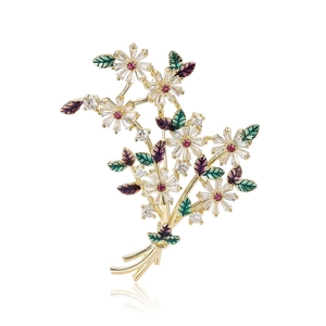 Broche bouquet de marguerites en cuivre avec zircons et finition en émail coloré