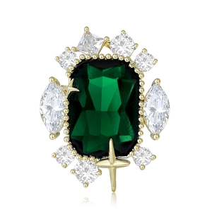 Retro High-end Emerald Green Gemstone Brooch For Women Luxury Zirconia Inlaid Copper Corsage Accessories For Suits Dresses