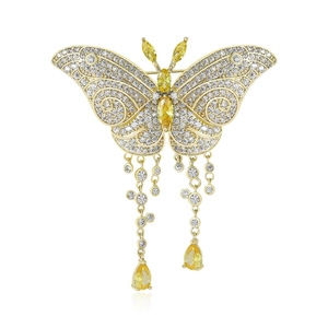 Luxueuse Broche Papillon en Cuivre pour Femmes Pince à Revers avec Gland en Zirconia de Haute Qualité Bijou Élégant pour Costume Robe