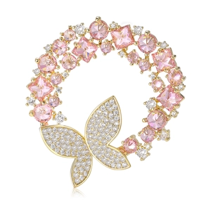 Broche Couronne en Cuivre et Zircon avec Papillon pour Femme Broche de Corsage Mode Haut de Gamme Bijoux Cadeau
