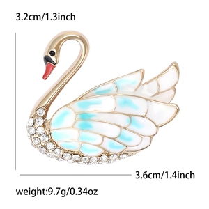 Exquisite golden enamel swan brooch with blue gradient and white rhinestones for suits