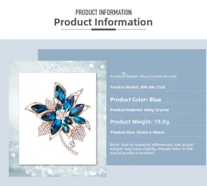 Détails de la broche fleur en cristal de luxe avec dimensions 55mm par 49mm