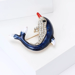 Broche dauphin en émail bleu avec strass brillants pour costumes et pulls