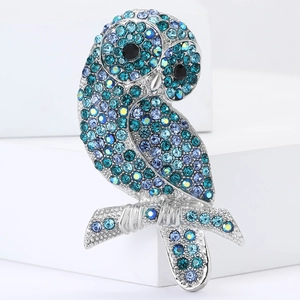 Squisita spilla a gufo con strass colorati su ramo d'argento per uomo e donna