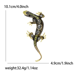 Broche lézard de luxe avec strass verts et alliage vintage de grande taille
