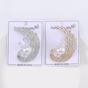 Détails de broches queue de phénix de luxe avec strass et perles en doré et argenté