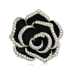 Élégante Broche Fleur de Camélia en Alliage Émail Noir Strass Épingle pour Femmes Mode Style OL Accessoire de Robe Bijoux Cadeau