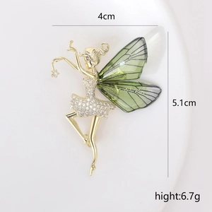 Élégante broche fée papillon avec oxydes de zirconium scintillants et ailes vertes, 5,1 cm