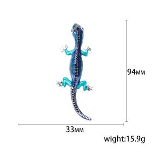 Exaggerated fashion gecko lizard brooch in blue gradient enamel and black rhinestones