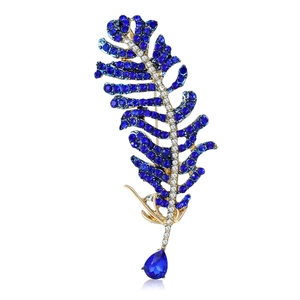 Elegant Alloy Feather Brooch Pin For Women Exquisite Rhinestone Inlaid Corsage For Suit Banquet Dress Clothing Jewelry Gift