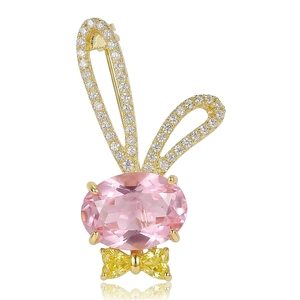 Broche Animal Lapin Mignon Cuivre Micro-Incrusté Strass Rose Jaune Épingle de Lapin pour Femmes Accessoires Bijoux de Mode