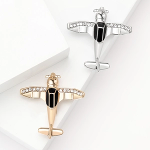 Vintage Alloy Airplane Shape Brooch Pin With Rhinestone Enamel Decorative Corsage For Women Men Fashion Jewelry Gift