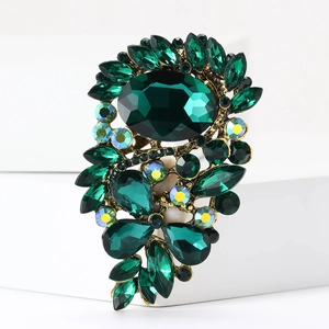 Eleganter Vintage-Smaragdgrün-Kristall-Blumen-Brosche mit Goldlegierung für Damenanzüge