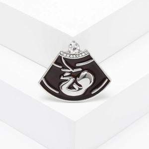 Broche échographie fœtale artistique en argent avec émail noir et strass brillants