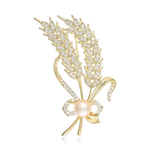 Broche Künstliche Perle Épi De Blé Micro Zircon Cuivre Noeud Épingle Pour Femmes Bijoux De Mode Élégants Accessoire De Boucle De Foulard