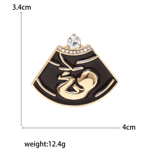 Broche échographie fœtale unique en émail noir et alliage doré avec strass brillants